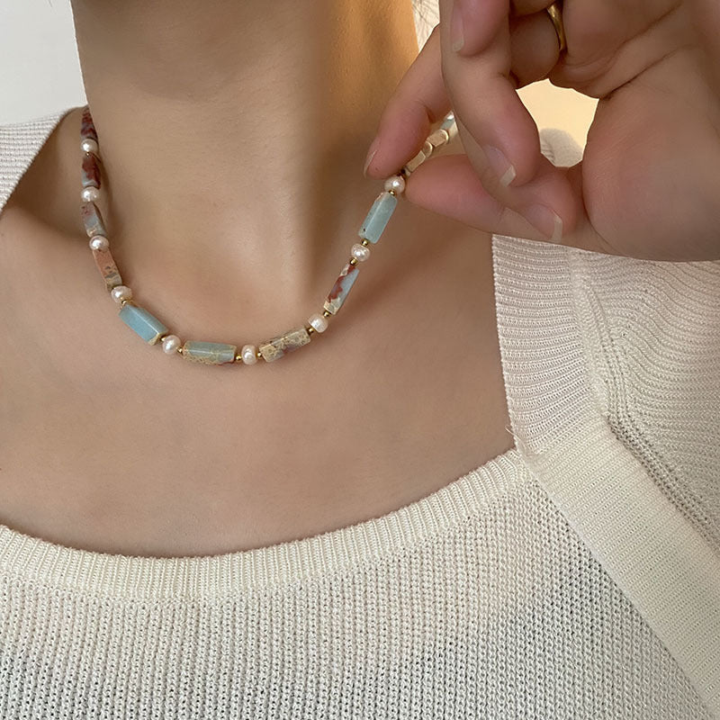 Women's Necklace Natural Stone Beaded Clavicle Chain