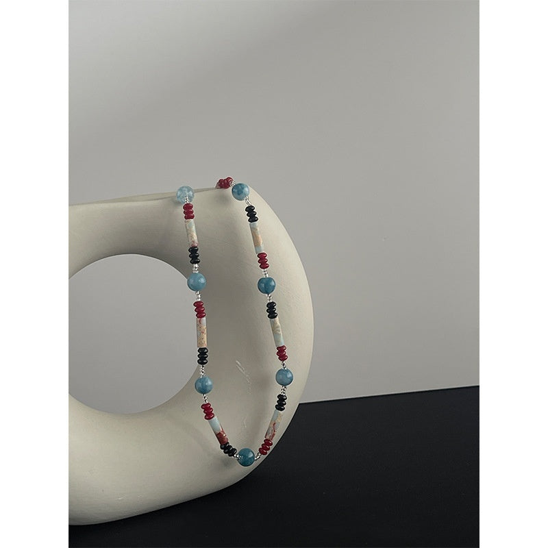 Vintage Shoushan Stone Aquamarine Beaded Necklace