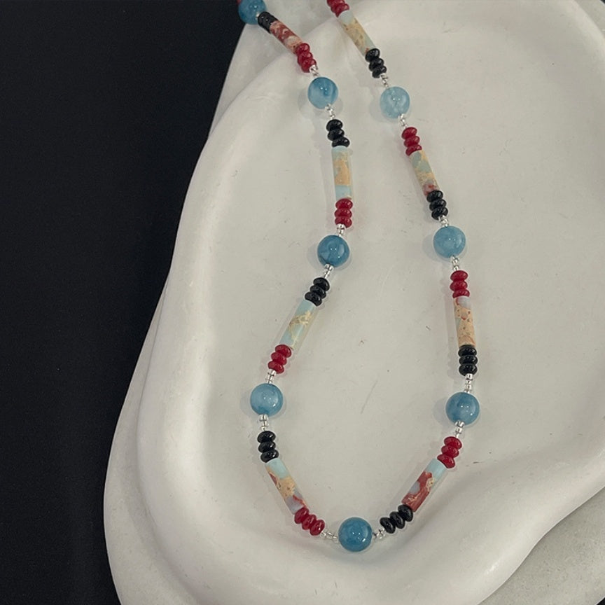 Vintage Shoushan Stone Aquamarine Beaded Necklace