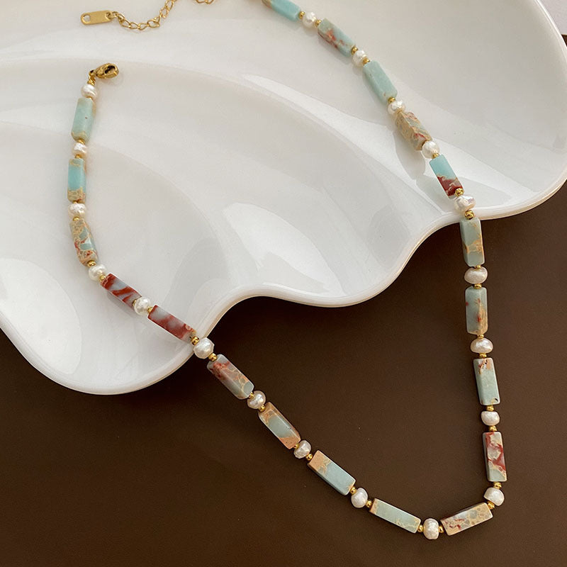 Women's Necklace Natural Stone Beaded Clavicle Chain