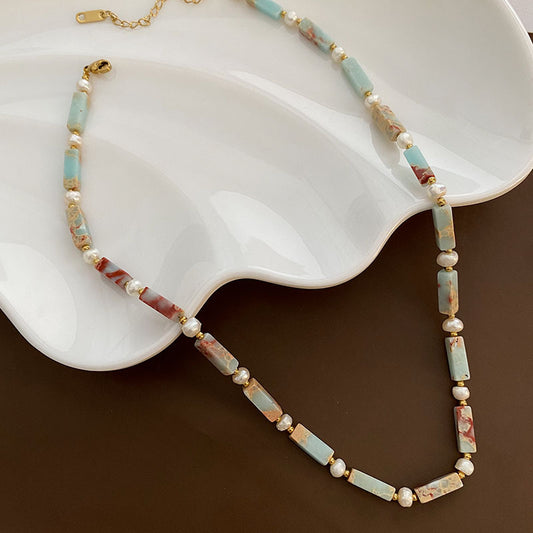 Women's Necklace Natural Stone Beaded Clavicle Chain