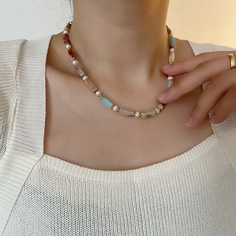 Women's Necklace Natural Stone Beaded Clavicle Chain