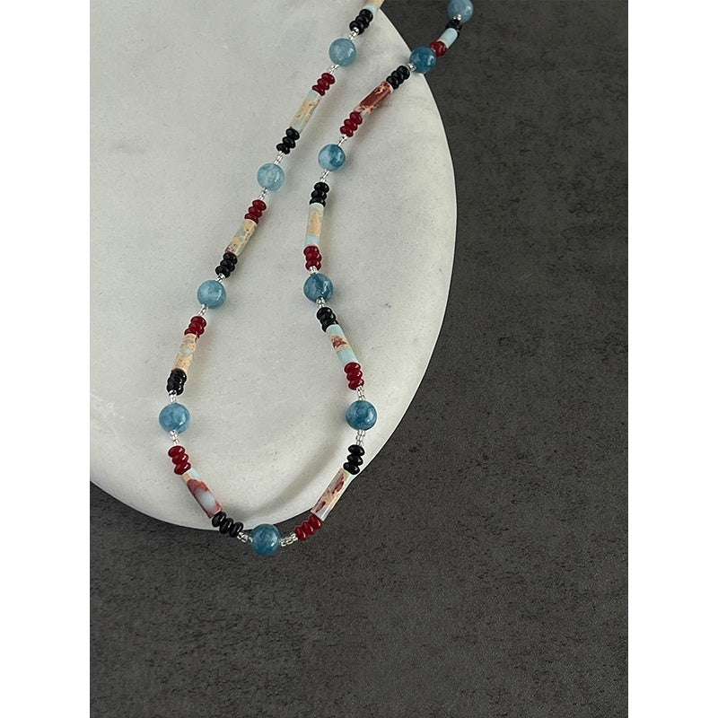 Vintage Shoushan Stone Aquamarine Beaded Necklace