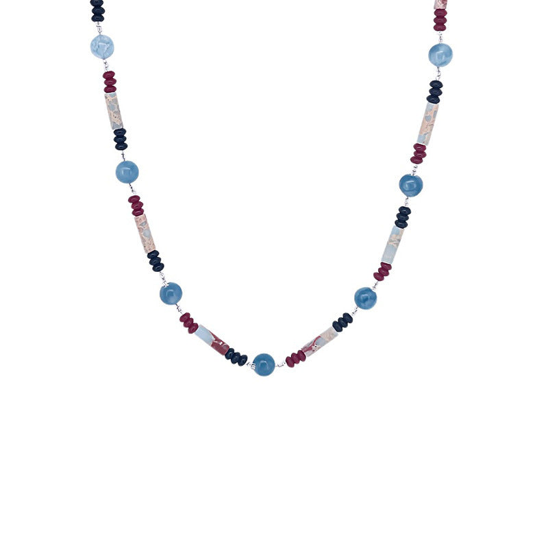 Vintage Shoushan Stone Aquamarine Beaded Necklace